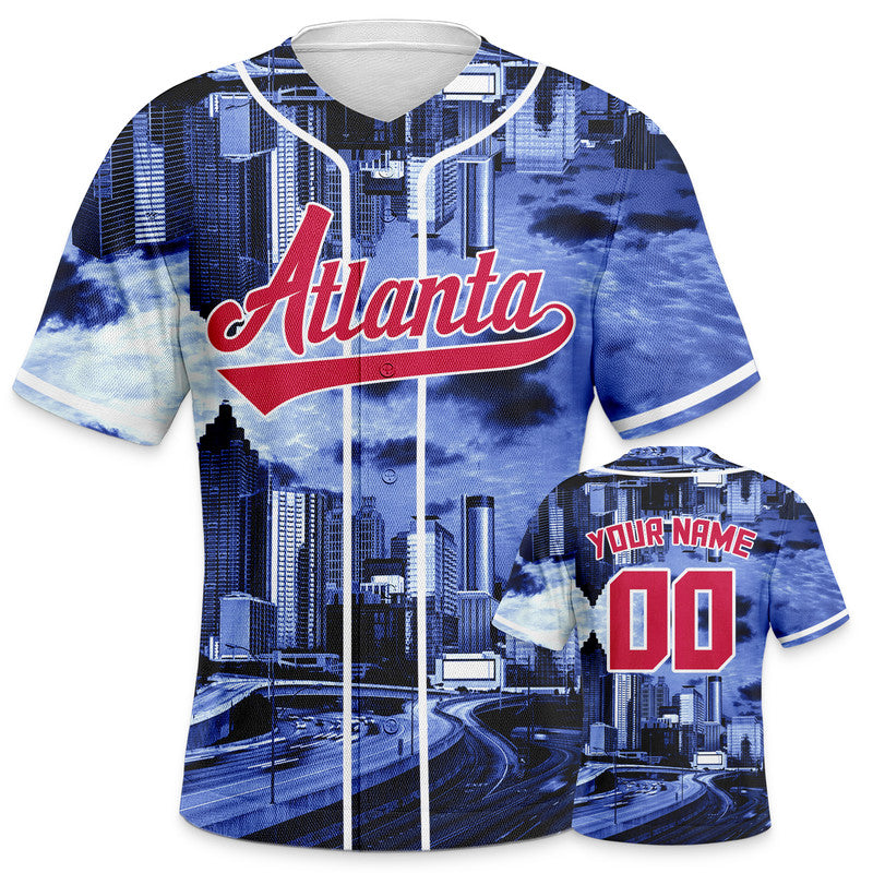 Custom 3D Night View Navy Red-White Authentic Baseball Silhouette Jersey
