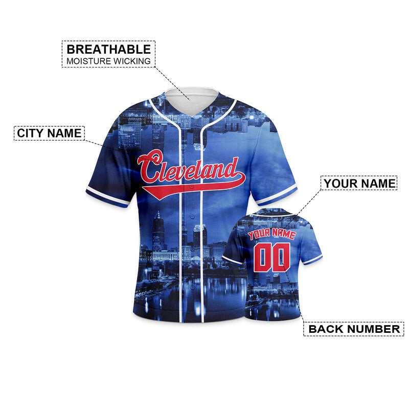 Custom 3D Night View Navy Red-White Authentic Baseball Silhouette Jersey