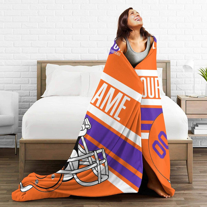 Custom Football Clemson Fleece Throw Blanket With Name Number for Fans Gifts
