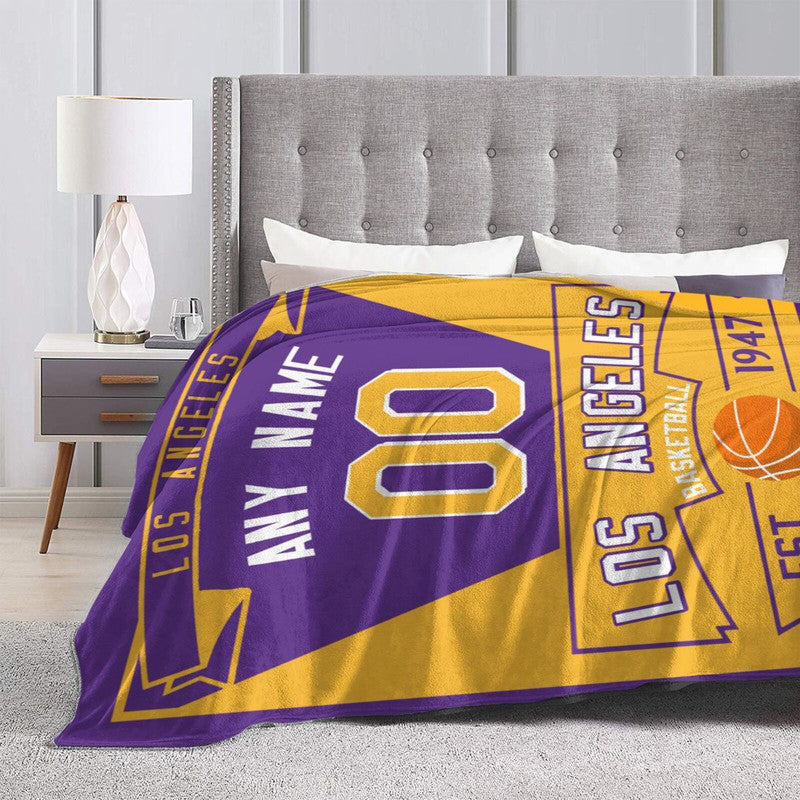 Custom Basketball Los Angeles Fleece Throw Blanket With Name Number for Fans Gifts