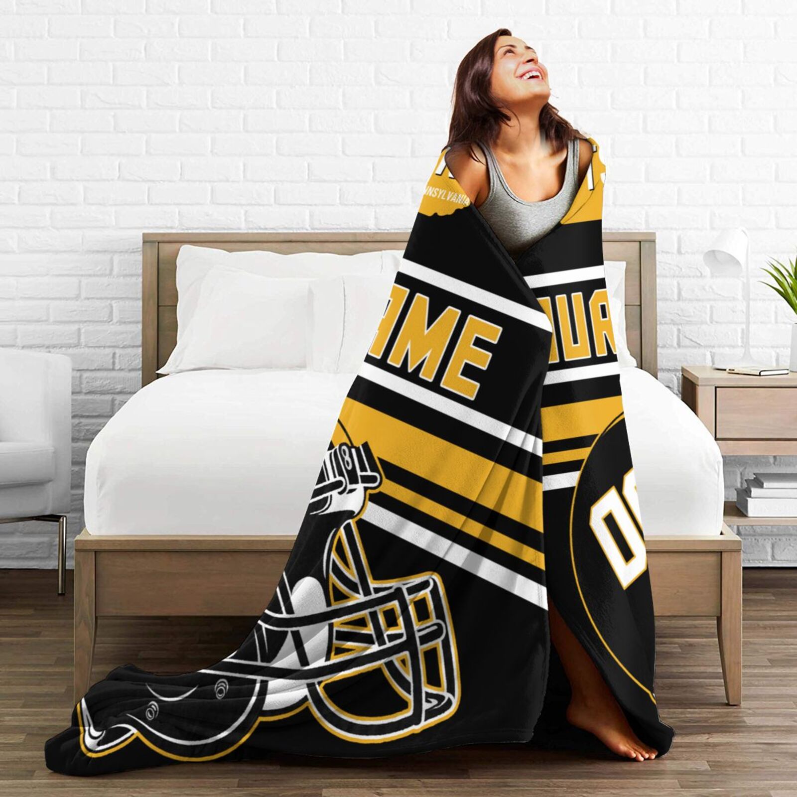 Custom Football City Map Pittsburgh Fleece Throw Blanket Name Number for Fans Gifts