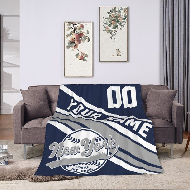 Custom Baseball New York   Fleece Throw Blanket With Name Number for Fans Gifts1