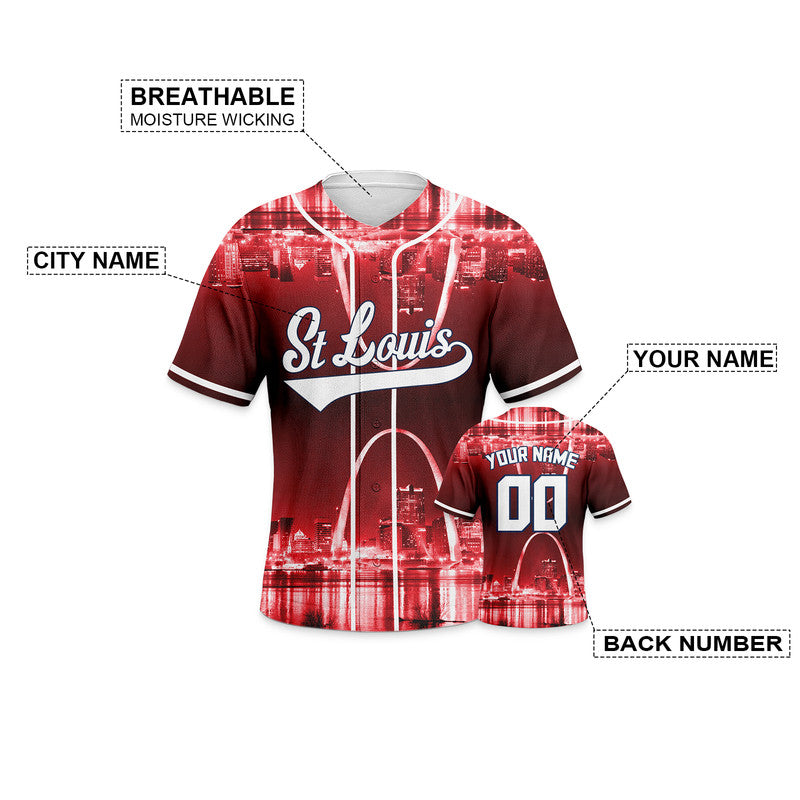 Custom 3D Night View Red White-Navy Authentic Baseball Silhouette Jersey