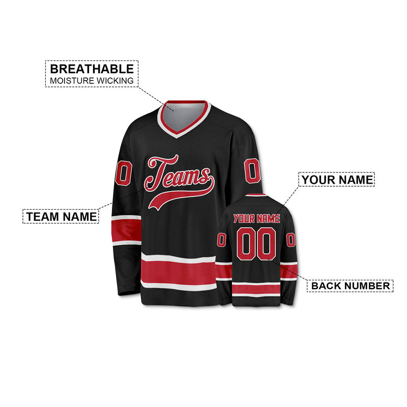 Custom Black Red-White Authentic Hockey Jersey2