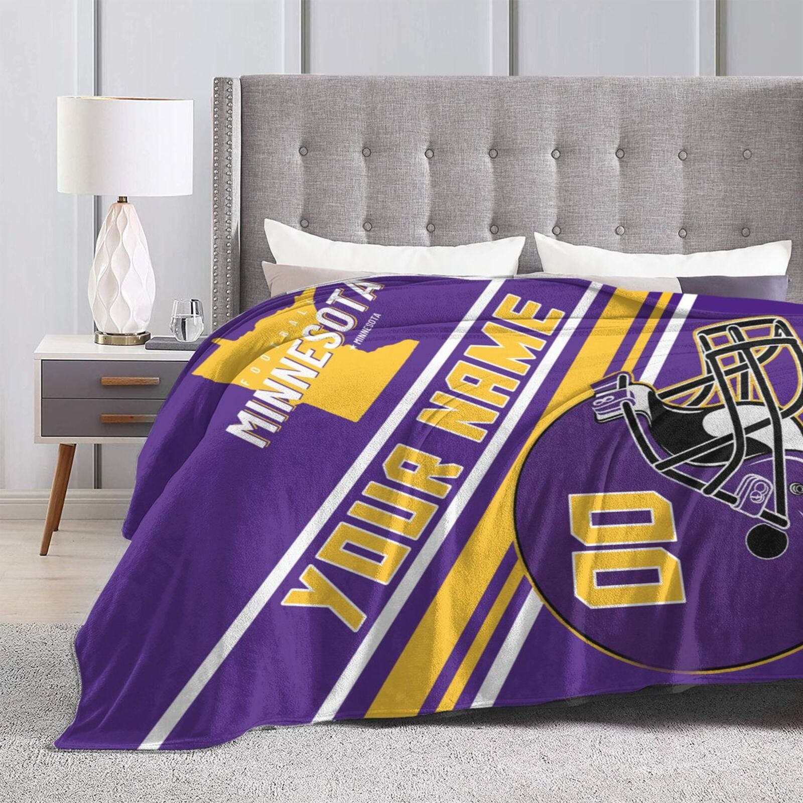 Custom Football City Map Minnesota Fleece Throw  Blanket Name Number for Fans Gifts