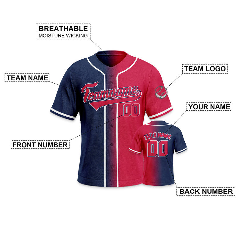 Custom Red Navy-White Authentic Split Fashion Baseball Jersey2