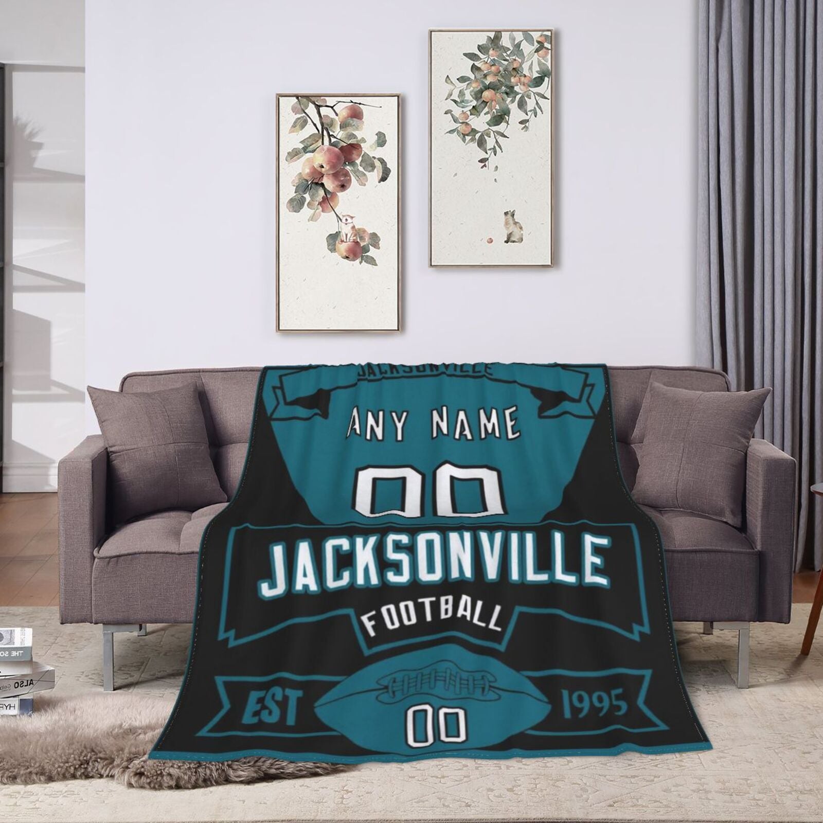 Custom Football City Jacksonville Fleece Throw Blanket With Name Number for Fans Gifts
