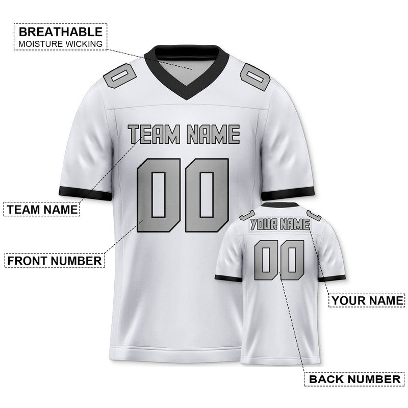 Custom White Gray-Black Mesh Authentic Football Jersey