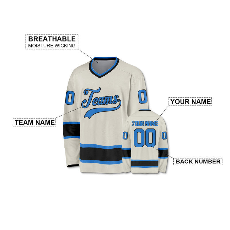 Custom Cream Light Blue-Black Authentic Hockey Jersey