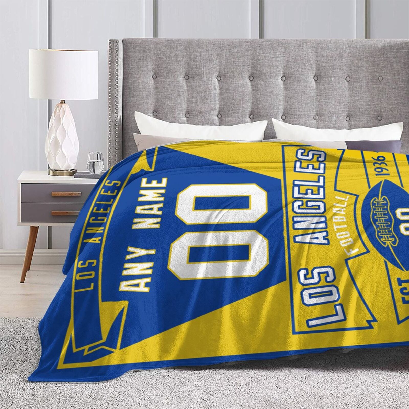 Custom Football City Los Angeles Fleece Throw Blanket With Name Number for Fans Gifts