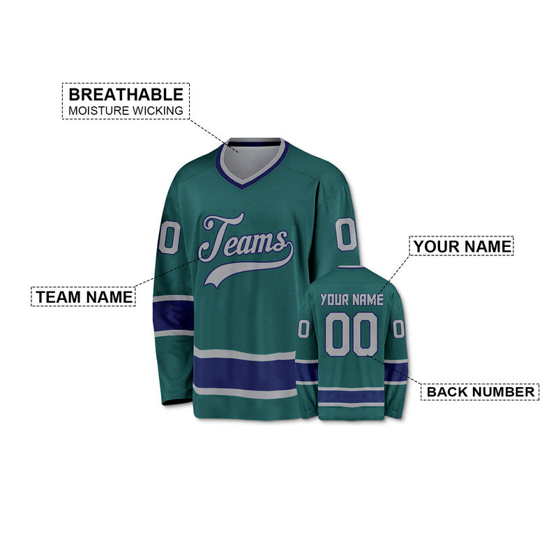Custom Aqua Navy-Gray Authentic Hockey Jersey