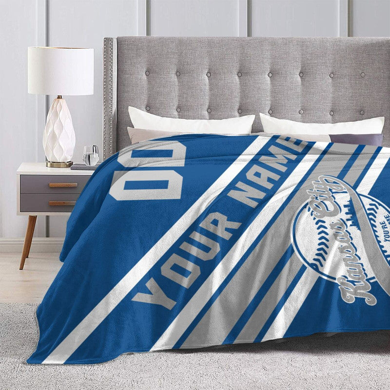 Custom Baseball Kansas City    Fleece Throw Blanket With Name Number for Fans Gifts