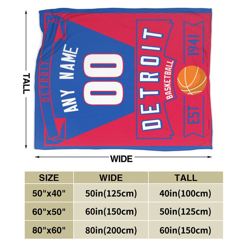 Custom Basketball Detroit  Fleece Throw Blanket With Name Number for Fans Gifts