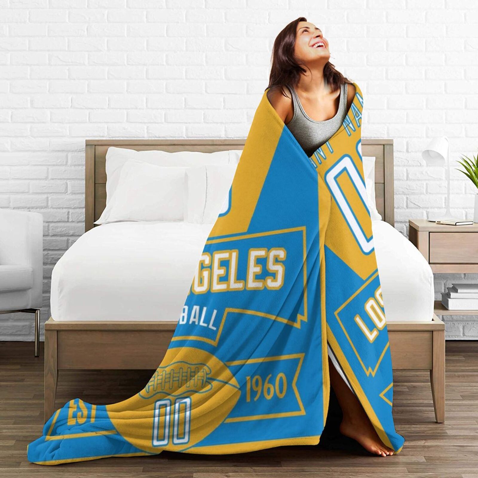 Custom Football City Los Angeles Fleece Throw Blanket With Name Number for Fans Gifts