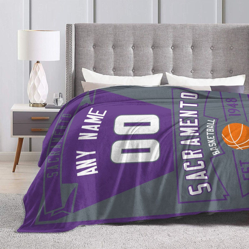 Custom Basketball Sacramento   Fleece Throw Blanket With Name Number for Fans Gifts