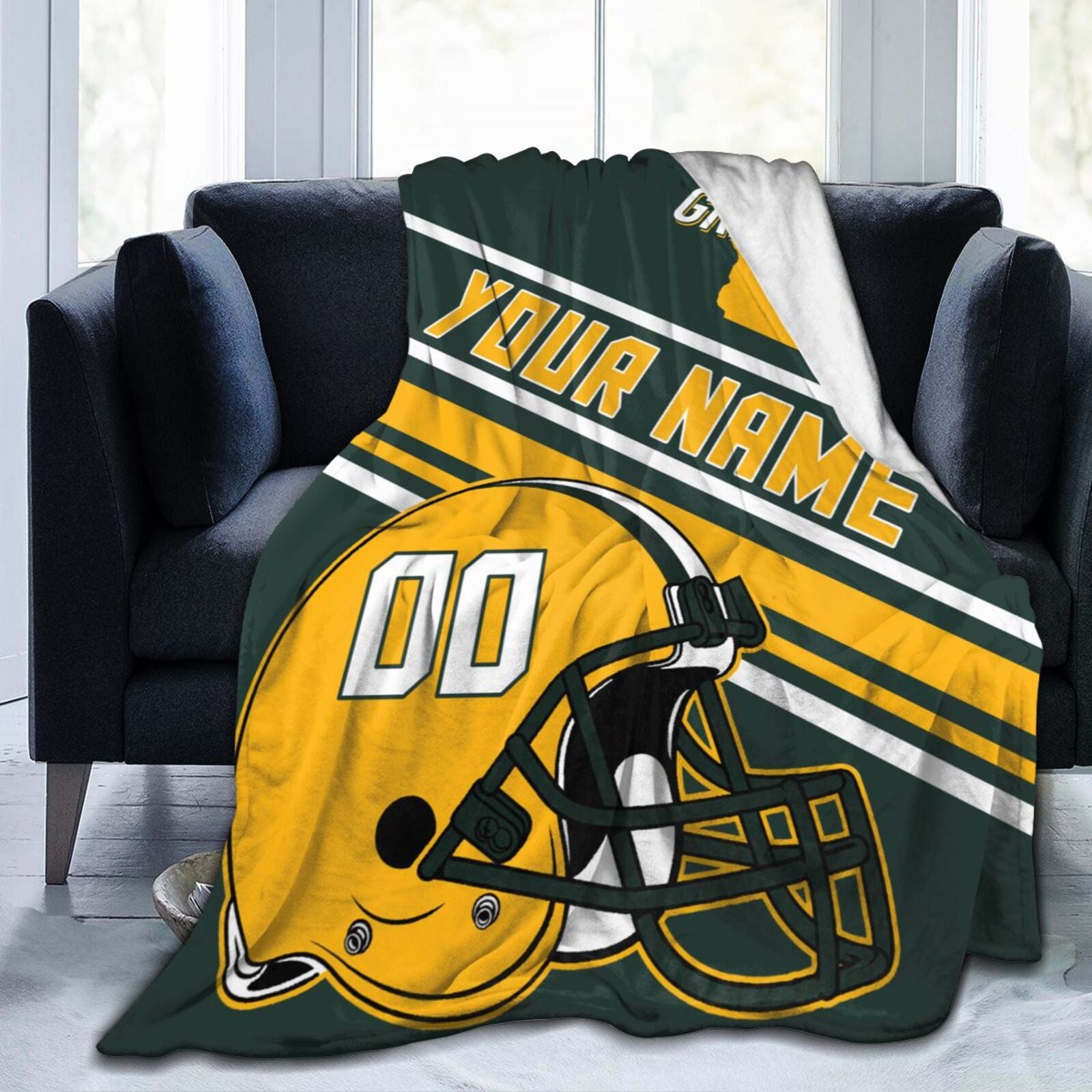 Custom Football City Map Green Bay Fleece Throw Blanket Name Number for Fans Gifts