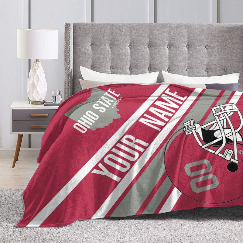 Custom Football Ohio Fleece Throw Blanket With Name Number for Fans Gifts