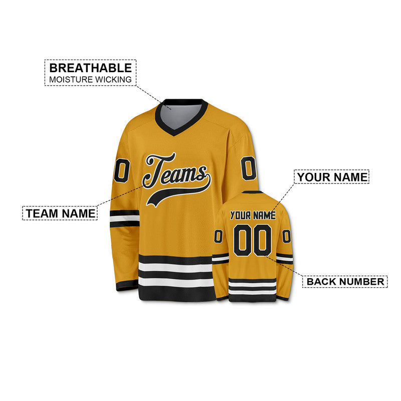 Custom Gold Black-White Authentic Hockey Jersey