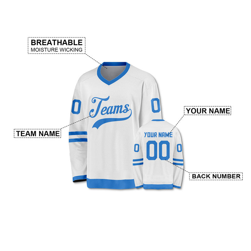 Custom White Powder Blue Authentic Hockey Jersey
