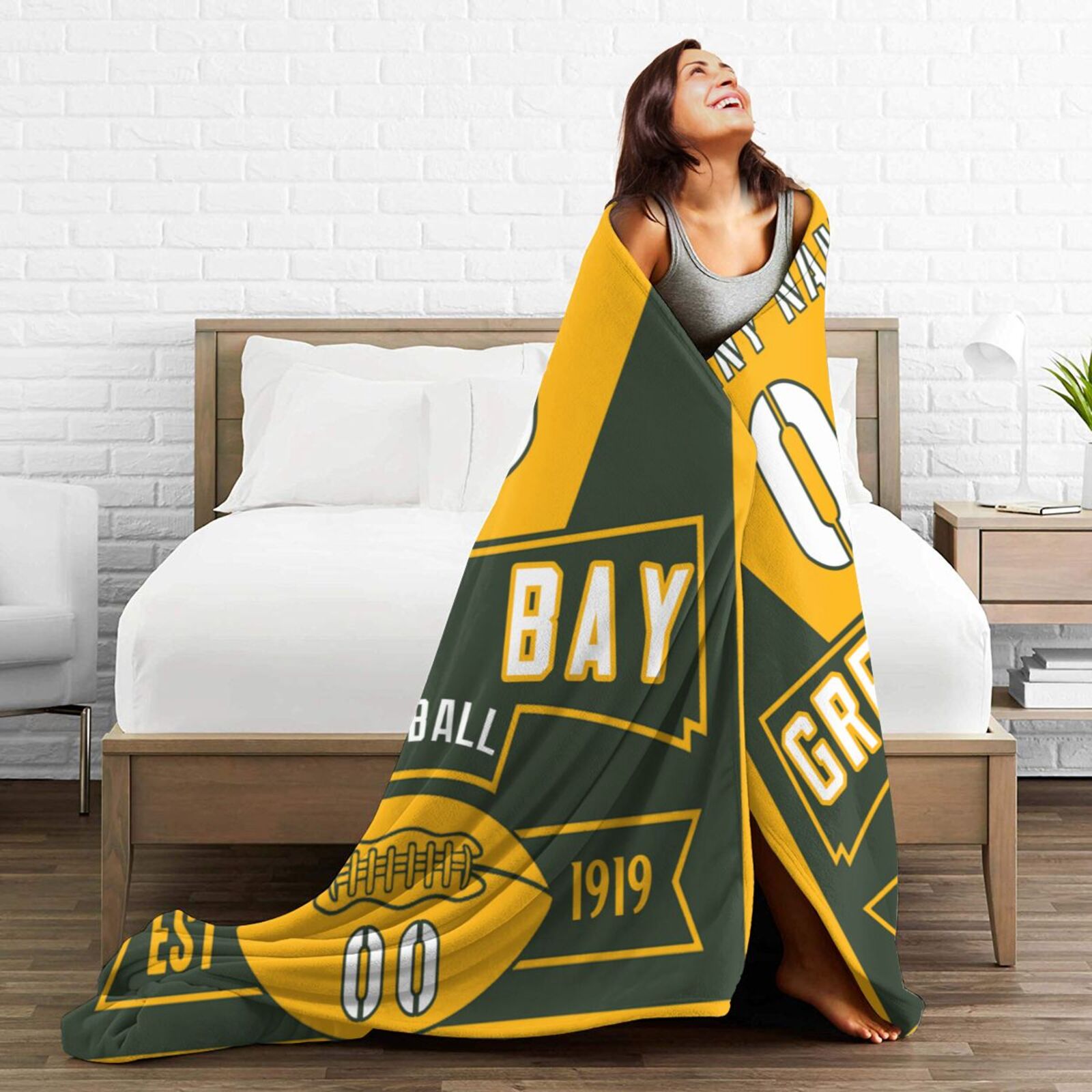 Custom Football City Green Bay Fleece Throw Blanket With Name Number for Fans Gifts