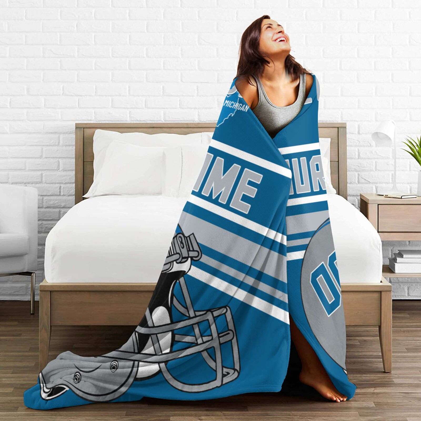 Custom Football City Map Detroit Fleece Throw Blanket Name Number for Fans Gifts
