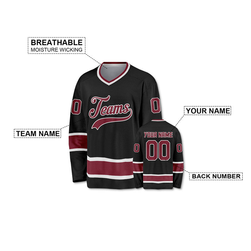 Custom Black Crimson-White Authentic Hockey Jersey