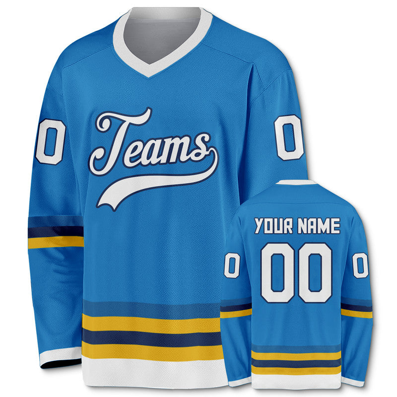 Custom Blue White-Gold Navy Authentic Hockey Jersey