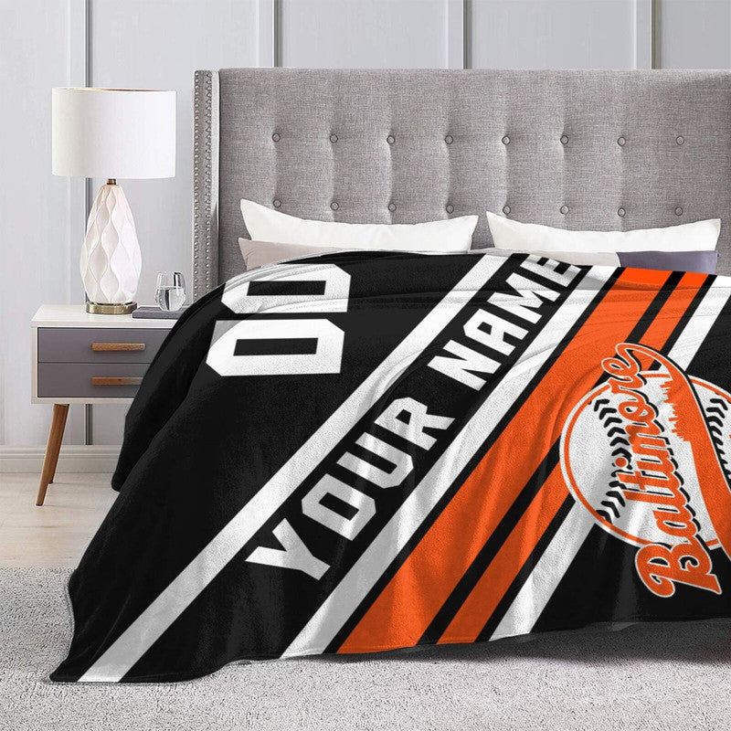 Custom Baseball Baltimore  Fleece Throw Blanket With Name Number for Fans Gifts