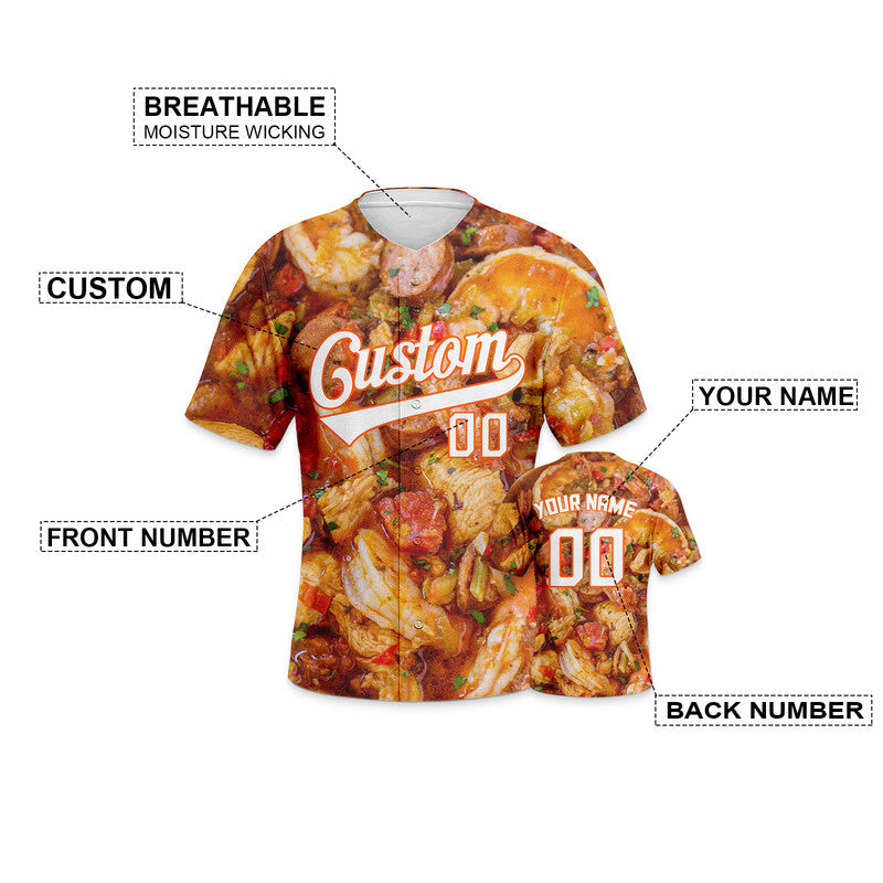 Custom White Orange 3D Pattern Design  Hot dog  Authentic Baseball Jersey