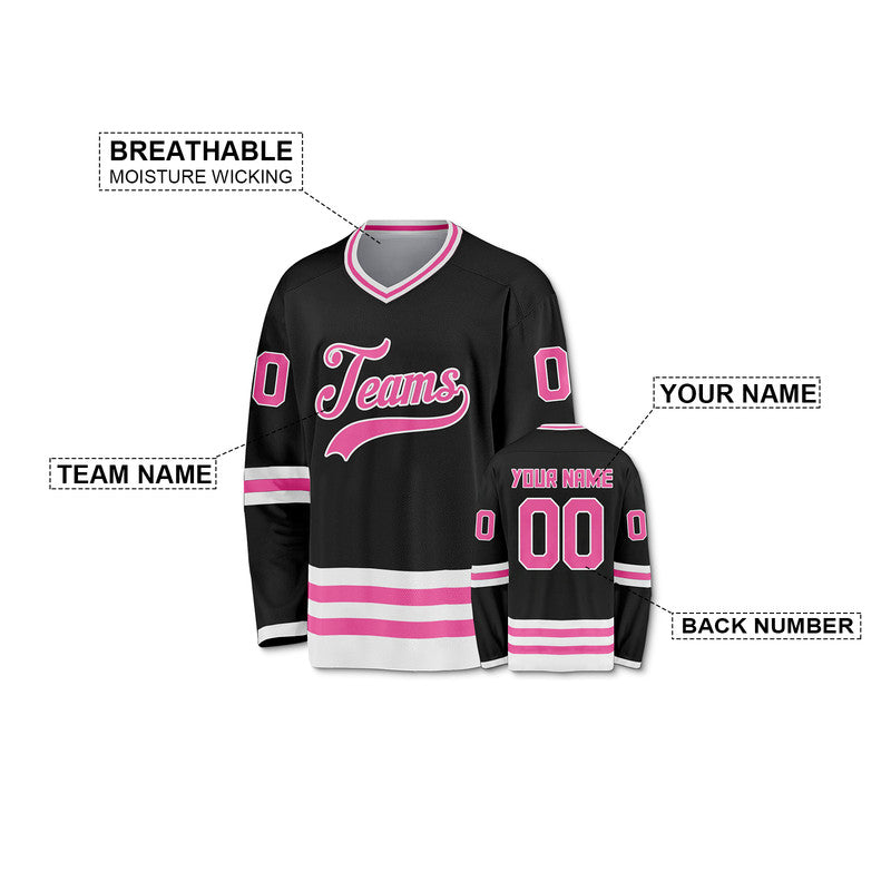 Custom Black Pink-White Authentic Hockey Jersey