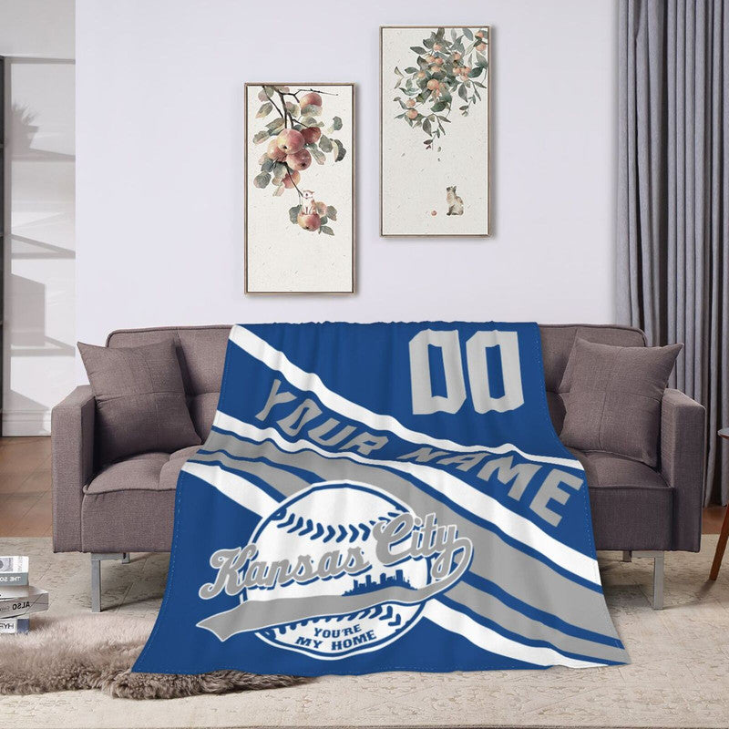 Custom Baseball Kansas City    Fleece Throw Blanket With Name Number for Fans Gifts
