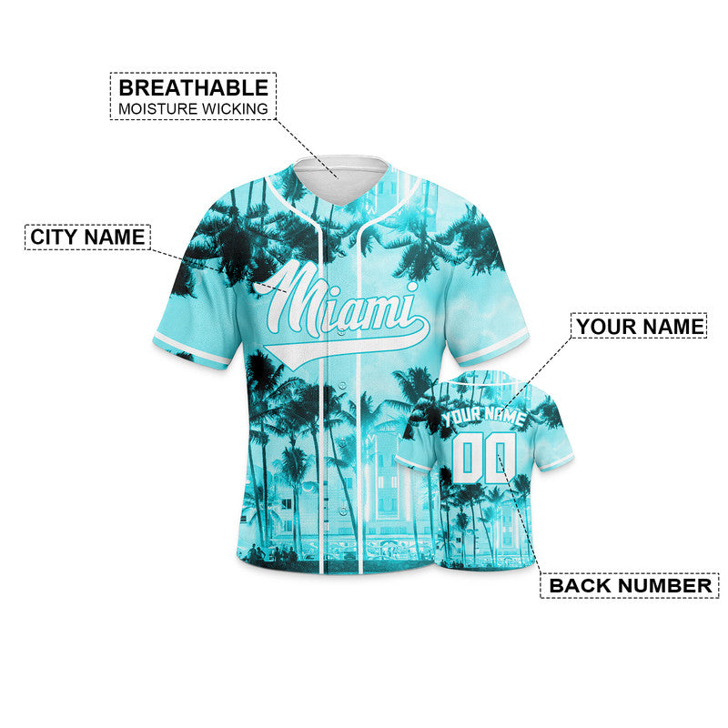 Custom 3D Night View  Aqua White Authentic Baseball Silhouette Jersey