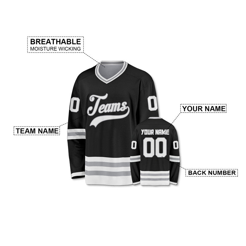 Custom Black White Authentic Hockey Jersey3