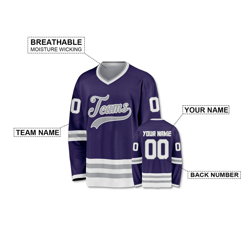 Custom Purple White-Gray Authentic Hockey Jersey