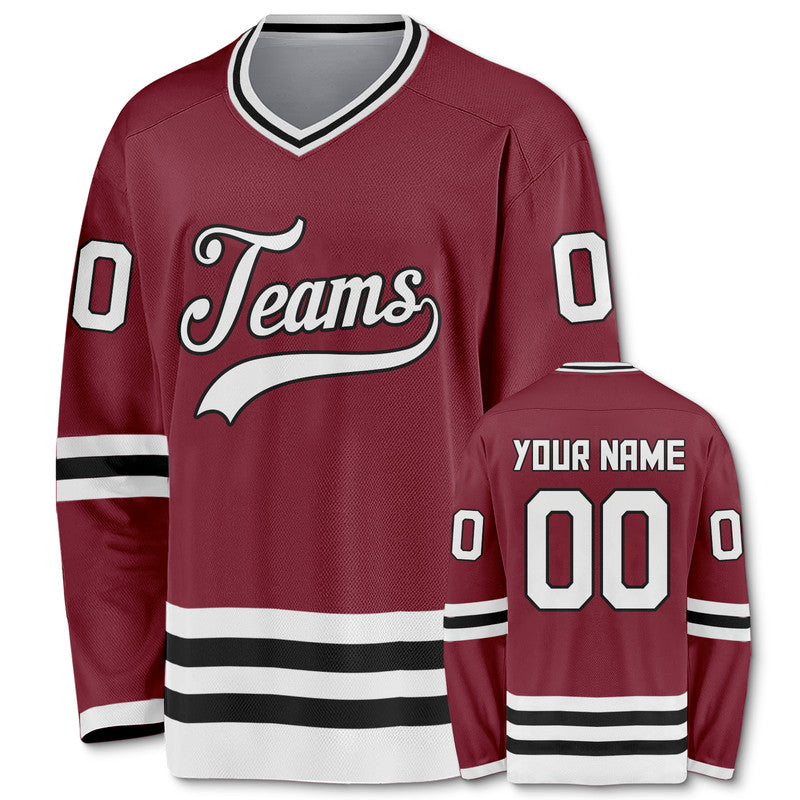 Custom Crimson White-Black Authentic Hockey Jersey
