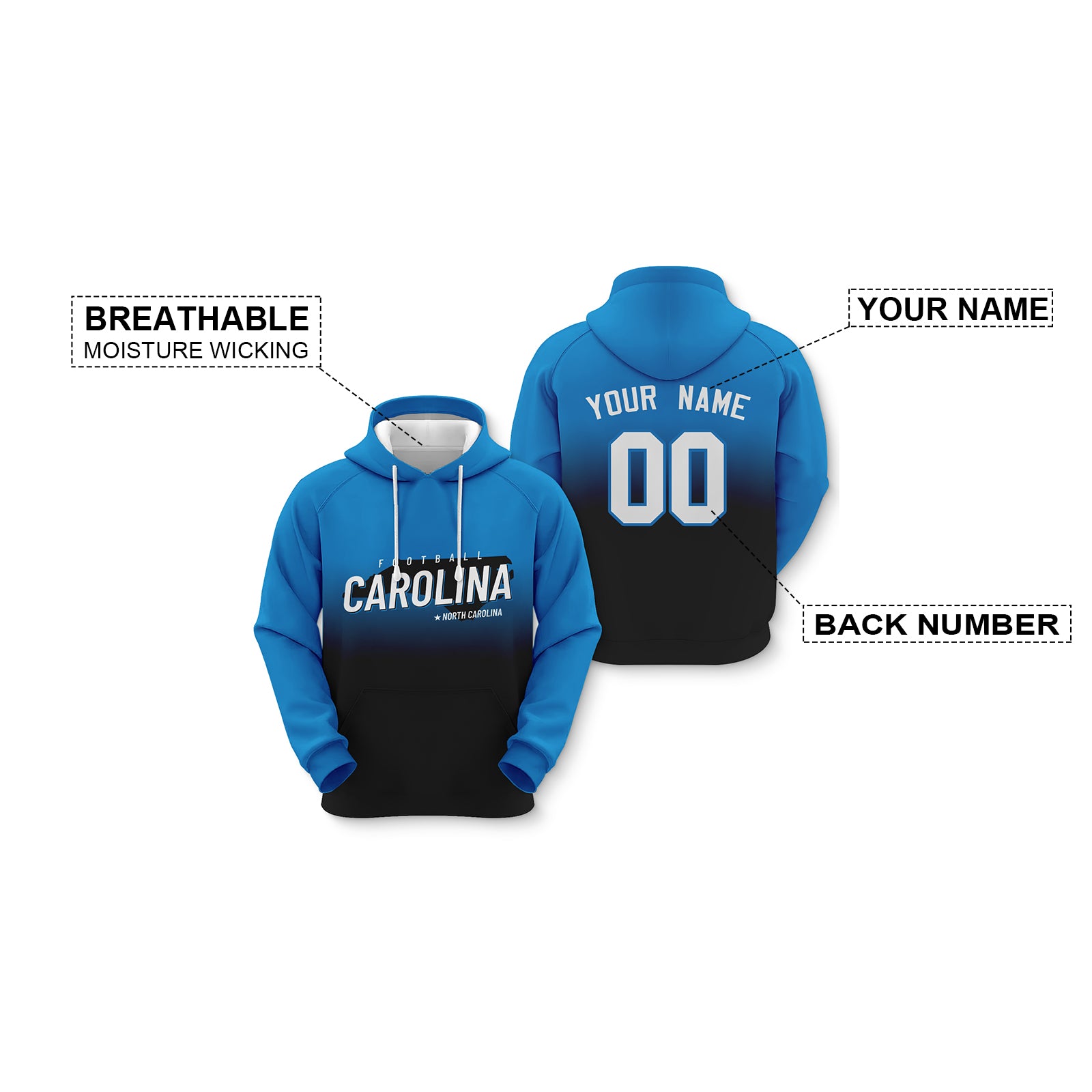 Custom Sports Pullover Sweatshirt City Carolina Map Split Fashion Football Hoodie