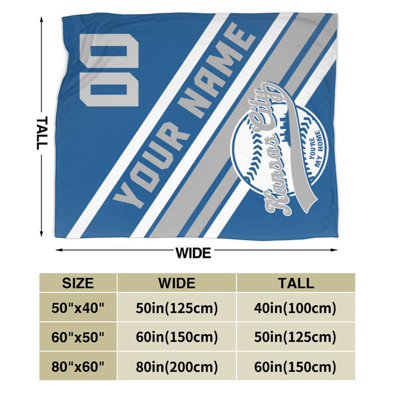 Custom Baseball Kansas City    Fleece Throw Blanket With Name Number for Fans Gifts