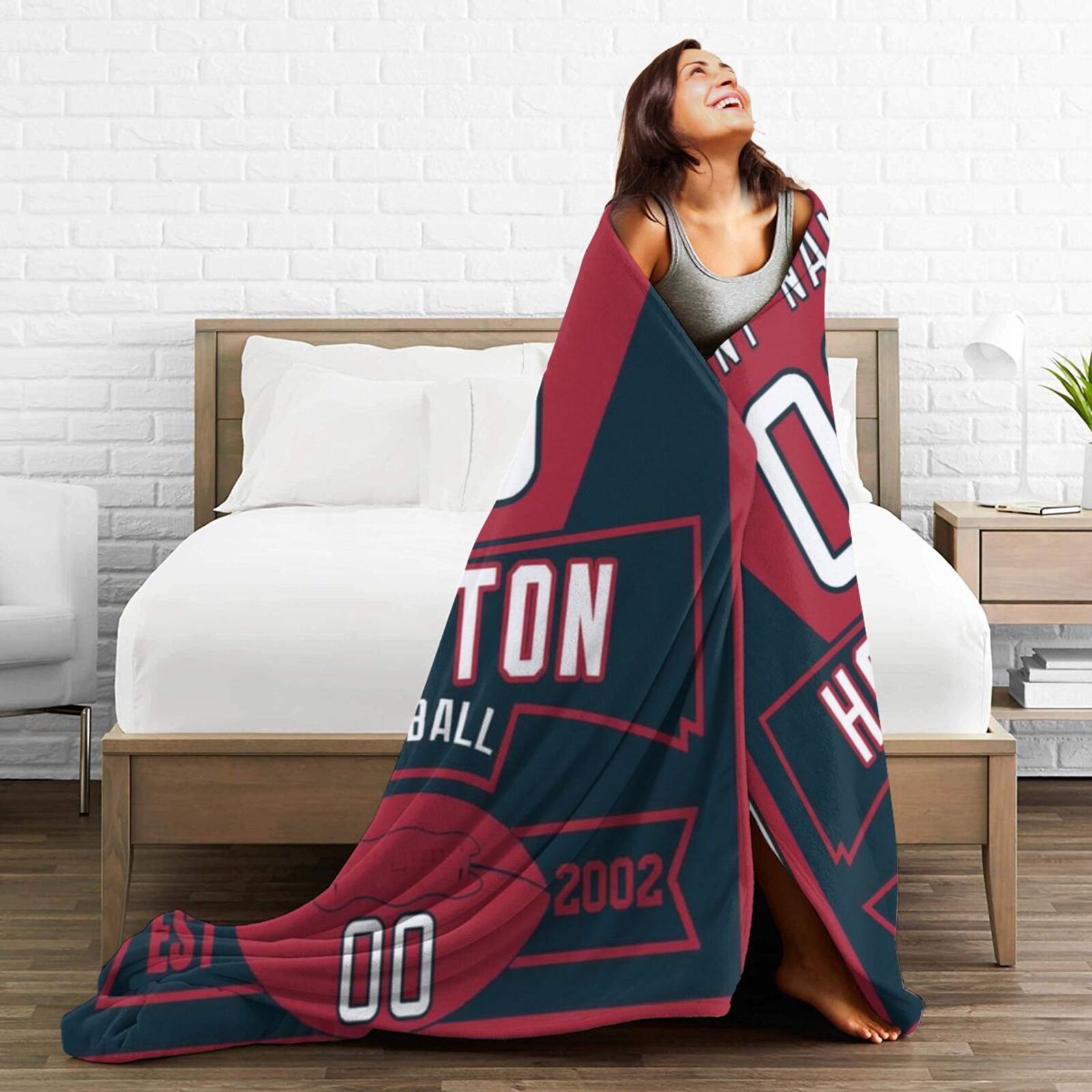 Custom Football City Houston Fleece Throw Blanket With Name Number for Fans Gifts