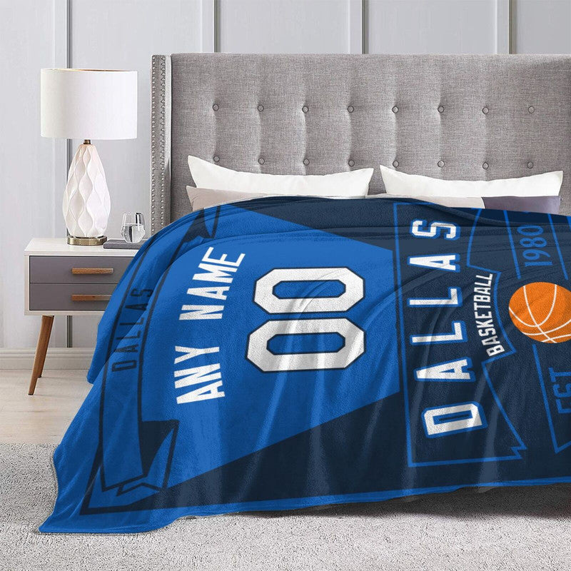 Custom Basketball Dallas Fleece Throw Blanket With Name Number for Fans Gifts