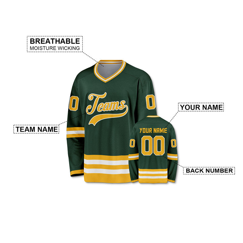 Custom Green Gold-White Authentic Hockey Jersey