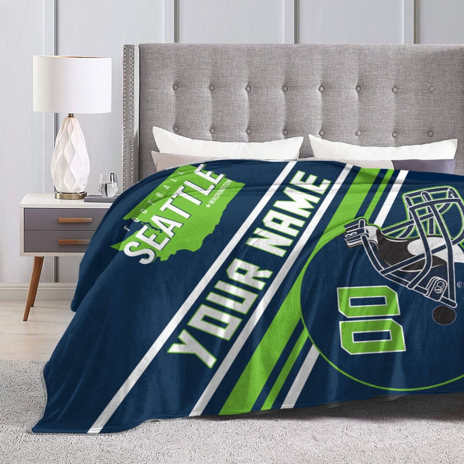 Custom Football City Map Seattle Fleece Throw Blanket Name Number for Fans Gifts