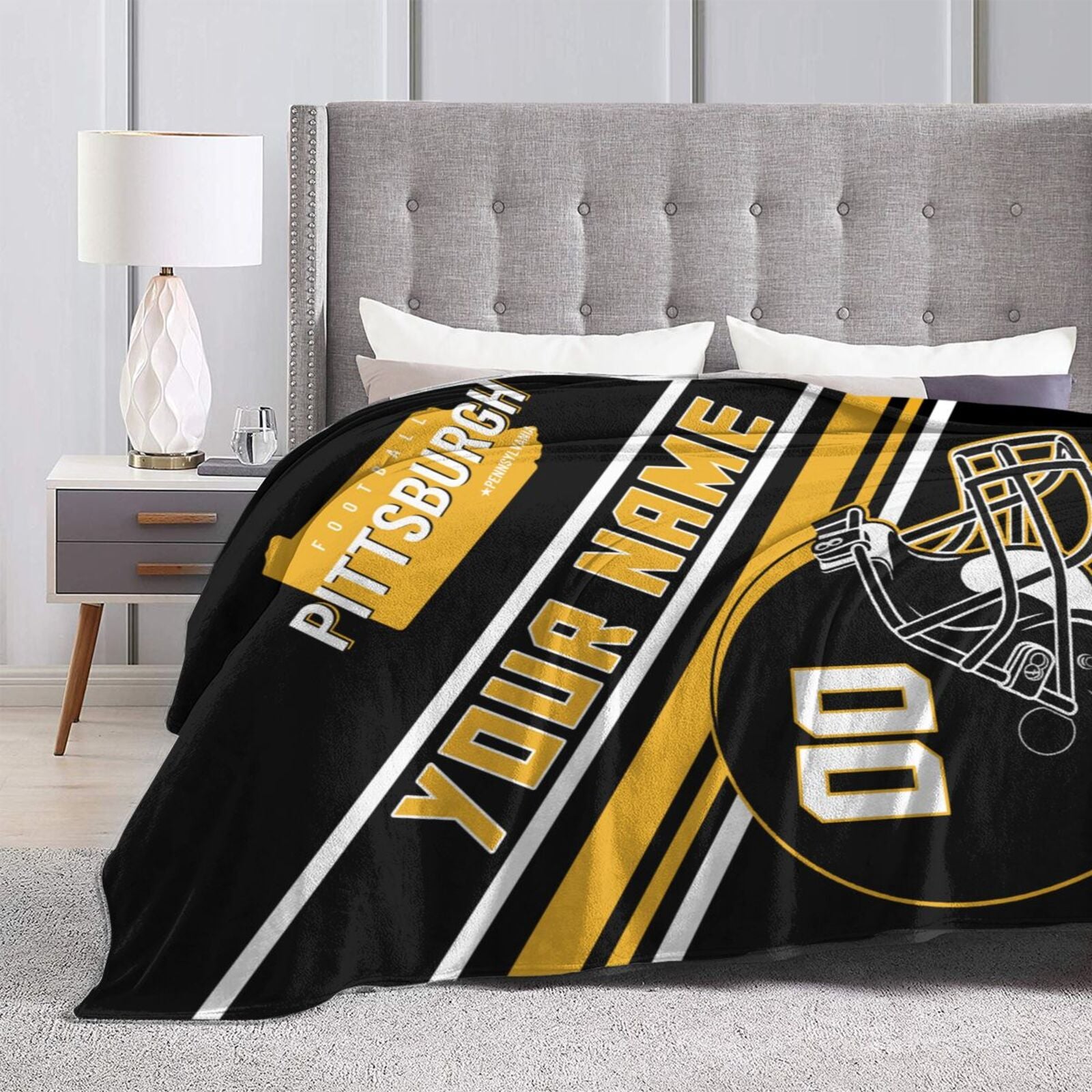 Custom Football City Map Pittsburgh Fleece Throw Blanket Name Number for Fans Gifts