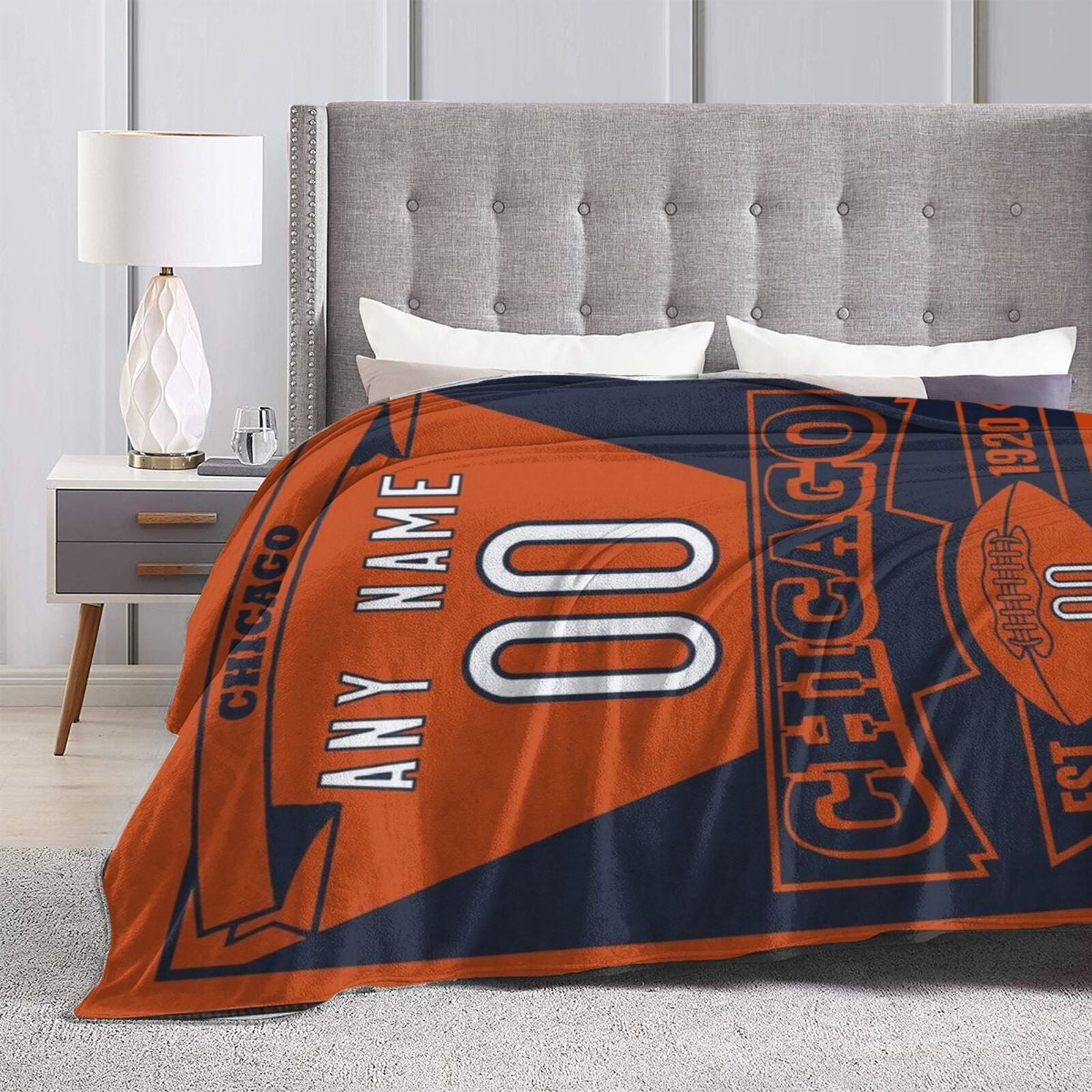 Custom Football Chicago City Fleece Throw Blanket With Name Number for Fans Gifts