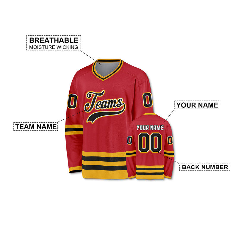 Custom Red Black-Gold Authentic Hockey Jersey