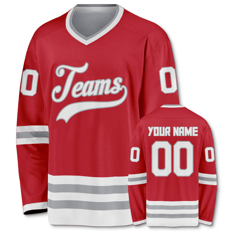 Custom Red White-Gray Authentic Hockey Jersey1