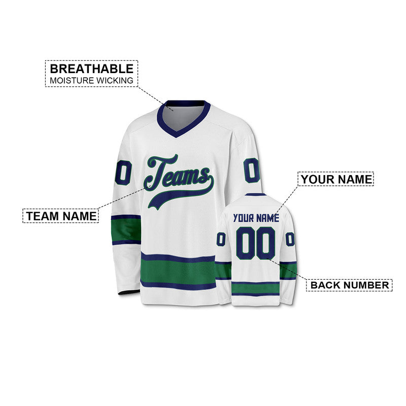 Custom White Royal-Kelly Green Authentic Hockey Jersey
