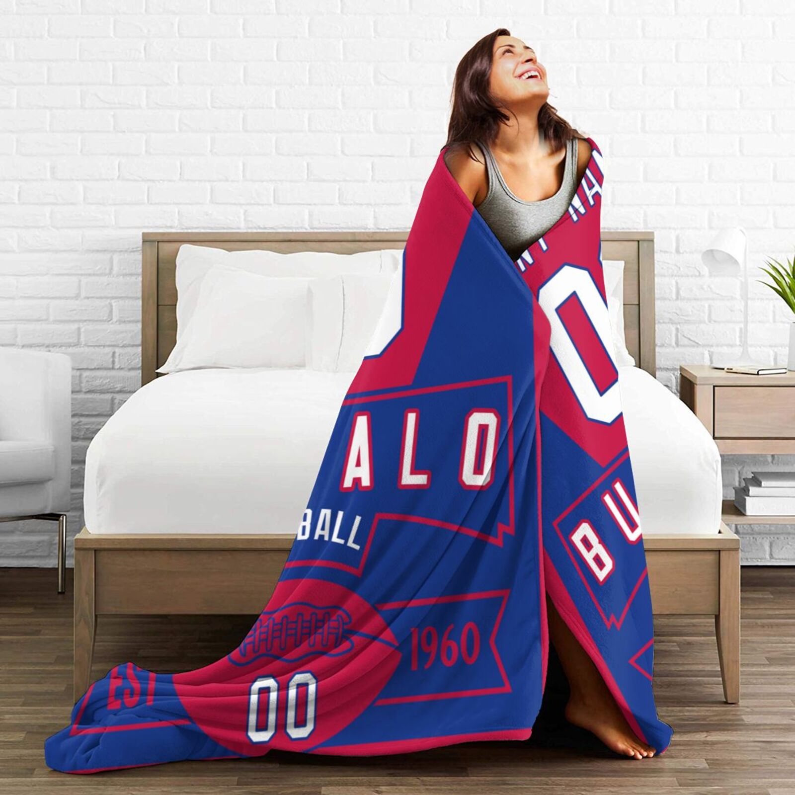 Custom Football Buffalo City Fleece Throw Blanket With Name Number for Fans Gifts