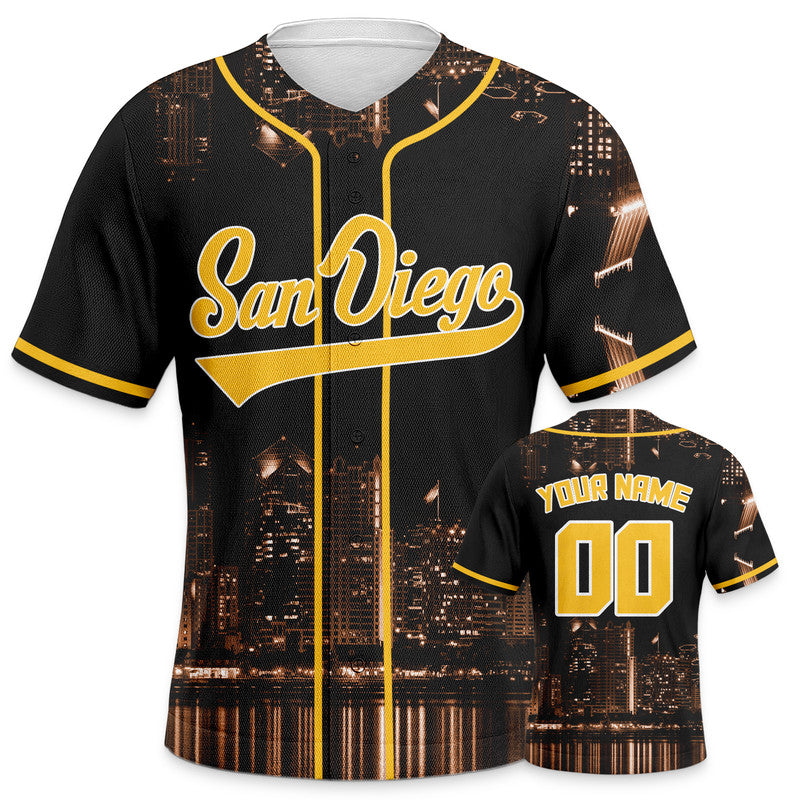 Custom 3D Night View Brown Gold-White Authentic Baseball Silhouette Jersey