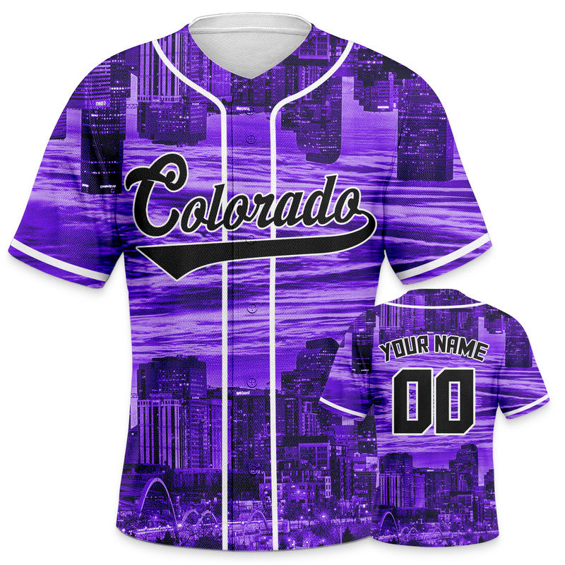 Custom 3D Night View Purple Black-White Authentic Baseball Silhouette Jersey