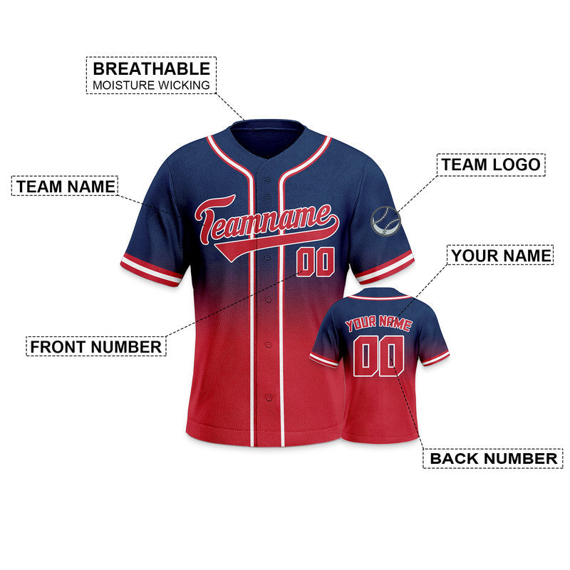 Custom Navy Red-White Authentic Fade Fashion Baseball Jersey-1